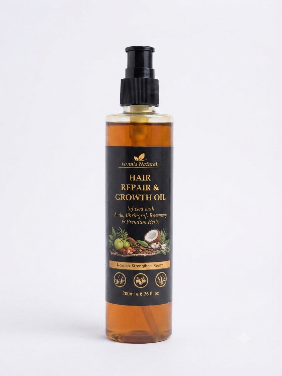 Grannis Natural – Hair Repair & Growth Oil | Luxury Saffron Infused Premium Herbs Blend (200ml)