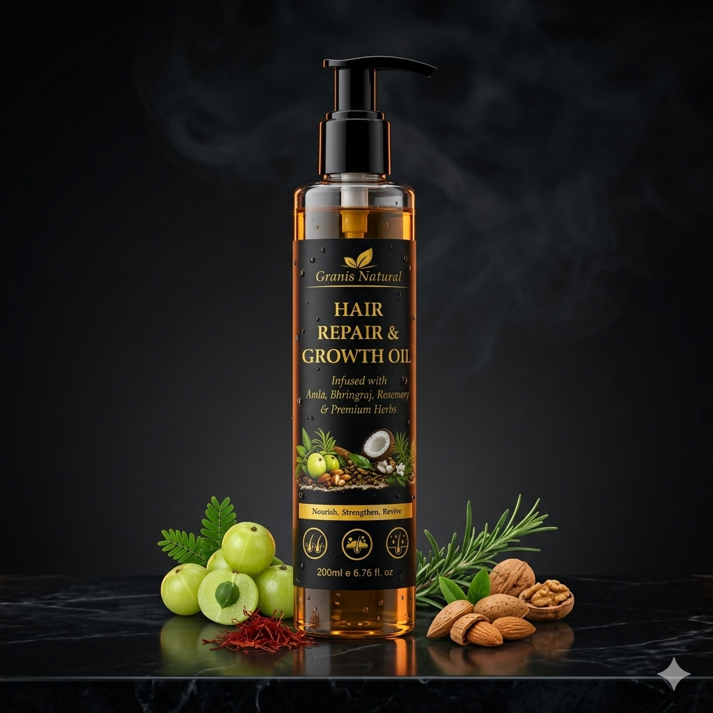 Grannis Natural – Hair Repair & Growth Oil | Luxury Saffron Infused Premium Herbs Blend (200ml)