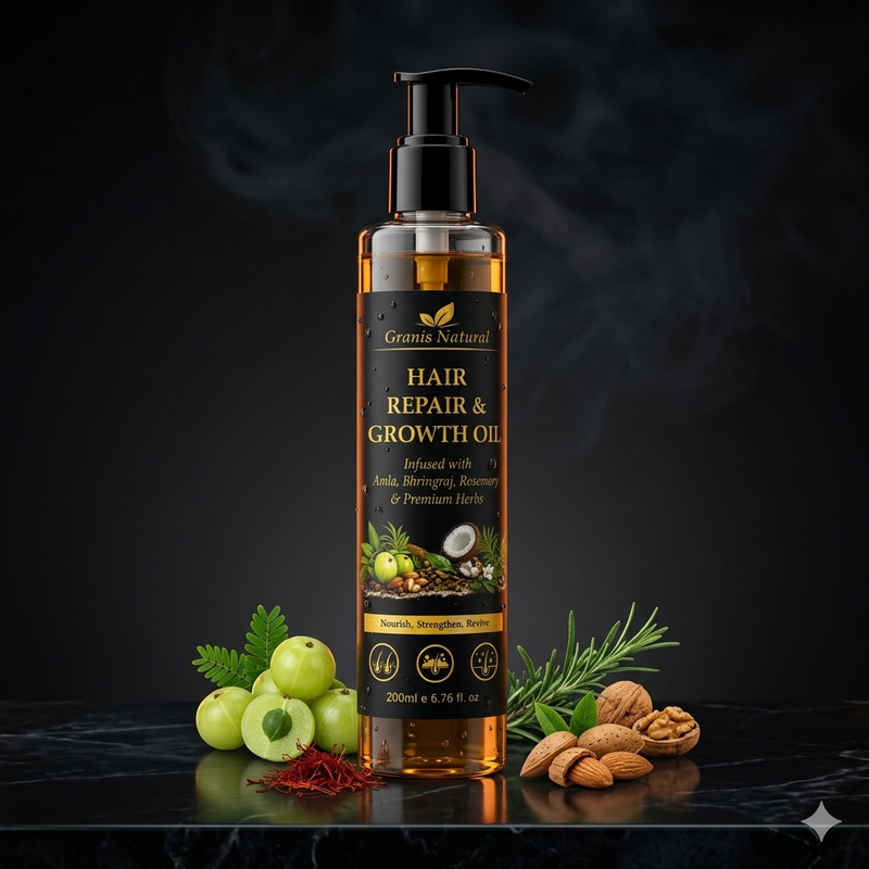 Grannis Natural – Hair Repair & Growth Oil | Luxury Saffron Infused Premium Herbs Blend (200ml)