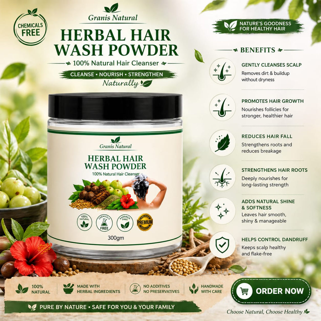 Grannis Natural – Herbal Hair Wash Powder | 100% Natural Hair Cleanser (300g)