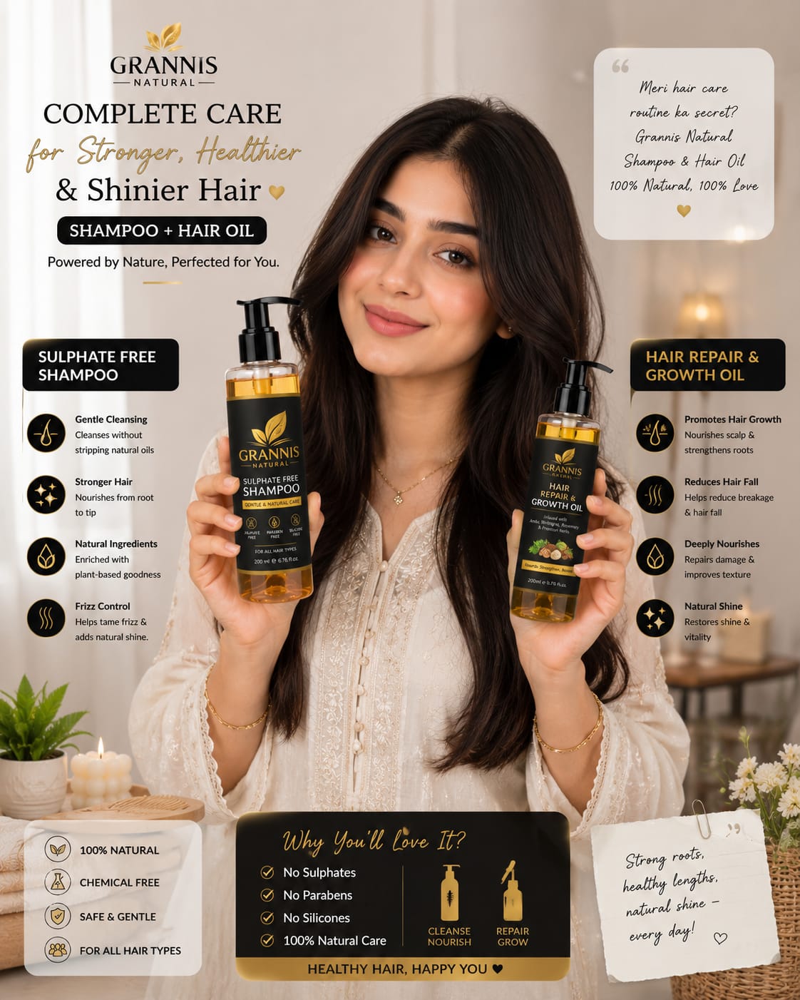 Grannis Natural – Hair Repair & Growth Oil | Luxury Saffron Infused Premium Herbs Blend (200ml)