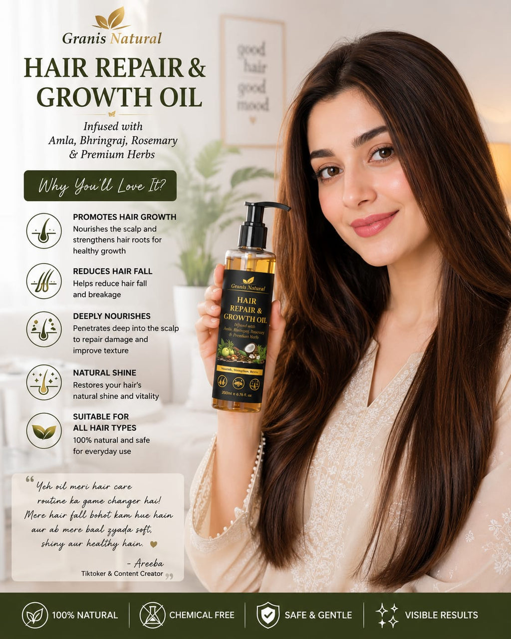 Grannis Natural – Hair Repair & Growth Oil | Luxury Saffron Infused Premium Herbs Blend (200ml)