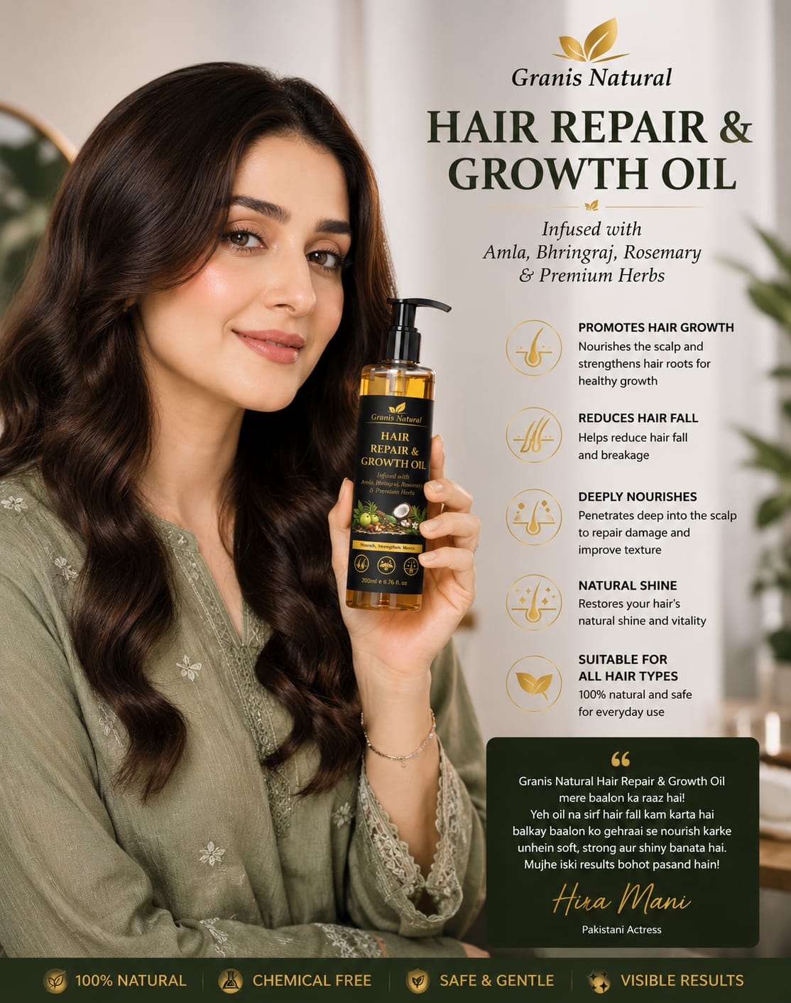 Grannis Natural – Hair Repair & Growth Oil | Luxury Saffron Infused Premium Herbs Blend (200ml)
