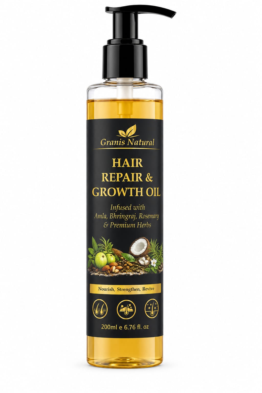 Grannis Natural – Hair Repair & Growth Oil | Luxury Saffron Infused Premium Herbs Blend (200ml)
